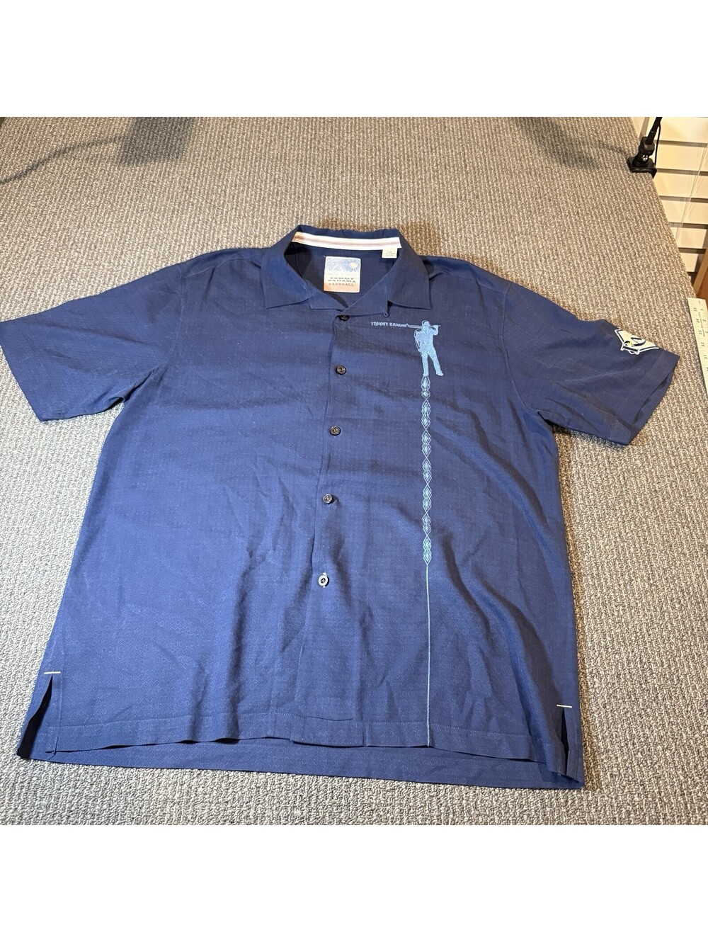 Tommy Bahama Baseball Tampa Bay Rays Mens Shirt Large Silk Short Slv Button Up